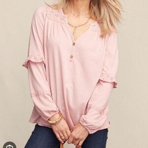 Matilda Jane Pink Eyelet Trim Blouse Size Large
